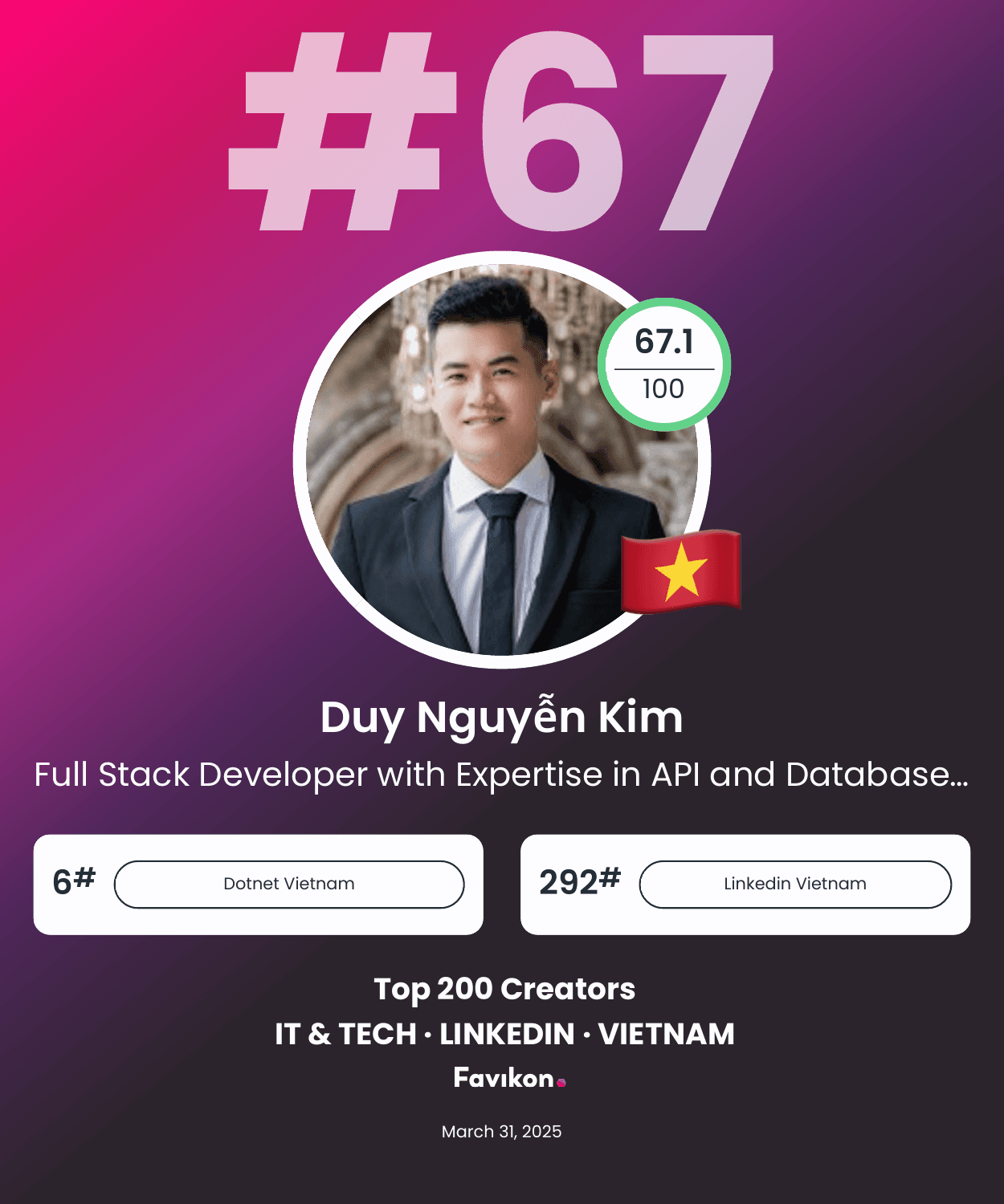 ✨ TOP 100 LINKEDIN CREATOR VIETNAM - MARCH 2025 ✨